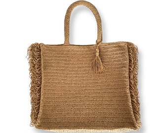 Large Handmade Knitted Bag With Tassel Detail