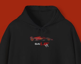 Sweat à capuche Sainz avec voiture, numéro Carlos Sainz, sweat à capuche de fan ferrari f1, idée cadeau sainz, vrai sweat-shirt de voiture ferrari f1, Sainz Signature