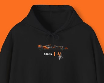 Norris hoodie with car, lando norris number, f1 mclaren fan hoodie, norris gift idea, real mclaren f1 car sweatshirt, Norris Signature
