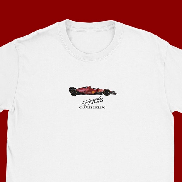 T-shirt per auto Leclerc, firma di charles leclerc, maglietta per auto di formula uno Ferrari, maglietta per fan ferrari, idea regalo leclerc, vera maglietta per auto ferrari f1