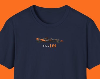 T-shirt Piastri avec voiture, chemise numéro Piastri f1, t-shirt de fan f1 McLaren, idée cadeau piastri, vrai t-shirt de voiture mclaren f1, cadeaux F1 pour lui