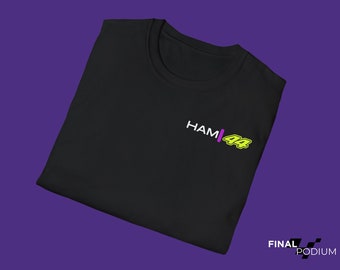 hamilton shirt with number, minimalistic lewis hamilton t-shirt, mercedes f1 fan gift idea, formula one inspired top