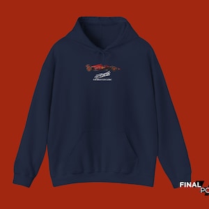 sweat à capuche leclerc avec voiture, signature charles leclerc, sweat à capuche fan f1 ferrari, idée cadeau leclerc, vrai sweat-shirt de voiture ferrari f1 Navy