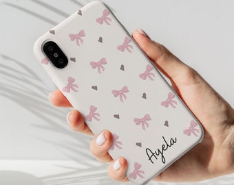 MagSafe Coquette Phone Case Pink Bows Girly Personalizado iPhone 13 14 15 Pro Max Caso personalizado con nombre/texto personalizado teléfono caso Boho