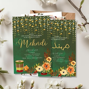 Carte d'invitation Mehndi Invitation Mehndi Invitation Dholki Modèle numérique Invitation de mariage Desi Invitation fête henné Sangeet Carte d'invitation Haldi
