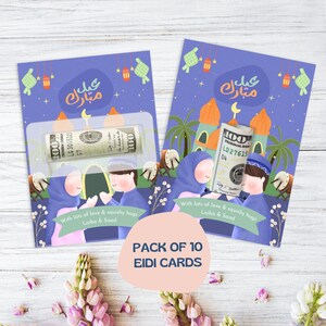 Customized Eid Money Cards Pack of 10 Eid Money Envelopes Cash Gift Card Eid Money Holder Pouch Eidi Money Gift Card Eid Gift for Kids Eidee