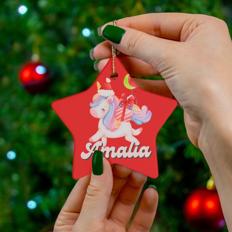 Customized Unicorn Christmas Ornament for Tree Decor 4 Shapes, Alicorn