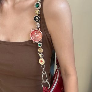 Handmade Watch & Button Bag Strap,Clocks Purses Strap,Grunge Bag Accessory,Vintage Watch Purse Accessories,Cute Unique Punk Pant Chain Gift