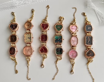 Retro Bracelet Watch for Women,Gold Jewelry Heart Dial Watch Stainless Steel Vintage Style Wristwatch,Punk Watch Cute Retro Gift for Her