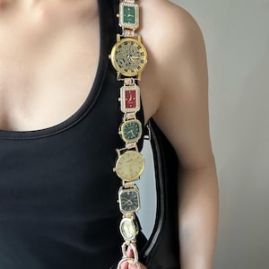Gold Watch Strap Chain for Bag,Vintage Multi-Watch Face Purse Strap,Unique Shoulder Accessory, Funky Y2K Clock Charm Handle,Gift for Her