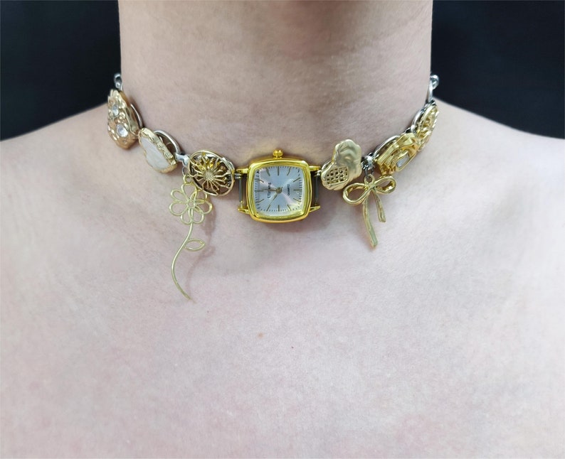 Gold Watch Choker Necklace,gold Button Bead Necklace,trend Clutter Cool