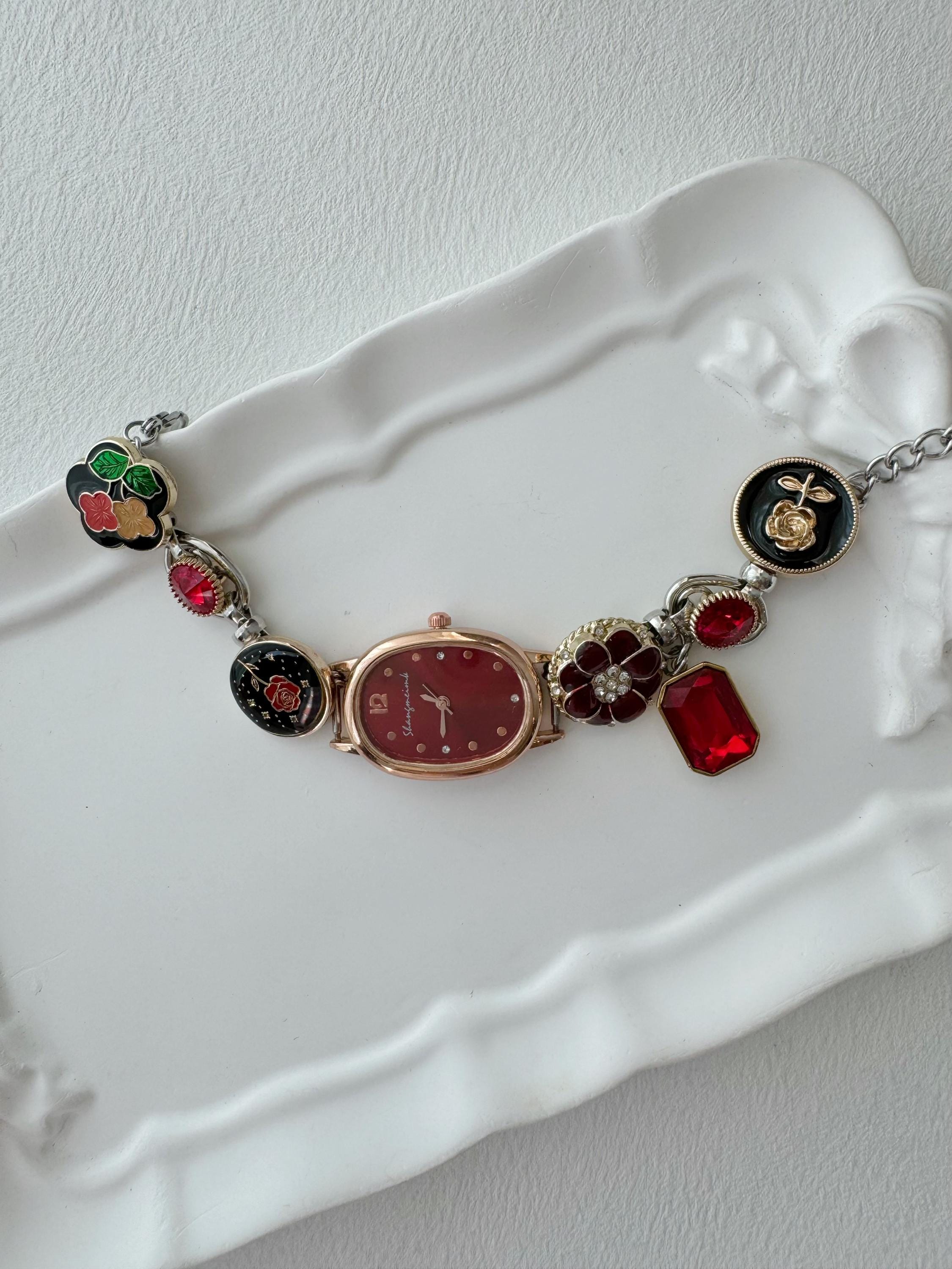 Vintage Design Charm Watch Bracelet | Unique Button Bead Vintage Design Charm Watch Bracelet | Unique Button Bead