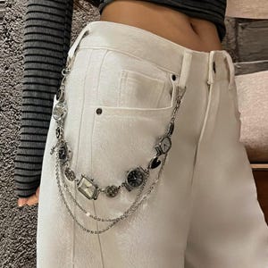 Unisex Zifferblatt Punk Gürtel Kette Y2K Hosen Kette Ästhetische Taille Schmuck, coole Silber Hosen Kette Streetwear Accessoire für Jeans Hosen