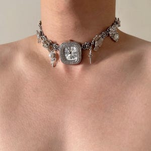 Luxurious Watch Choker Necklace, Y2k Clock jewelry Funky Watch Necklace Cyberpunk Y2K Grunge Necklace,Whimsical Necklace,Diamonds Necklace image 2