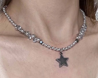 Star bead chain necklace, pop bead star necklace for men and women,kpop jewellery, punk accessorystreetwear chocker,Gothic style choker