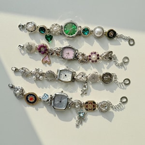 Vintage Sliver Watch Bracelet | Handmade Charm Bracelet | Retro-Inspired Jewelry |Steampunk Watch  |Statement Bracelet|Unique Gift for Women