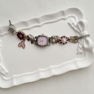 Vintage Sliver Watch Bracelet | Handmade Charm Bracelet | Retro-Inspired Jewelry |Steampunk Watch |Statement Bracelet|Unique Gift for Women Purple