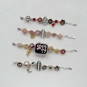 Vintage Inspired  Bracelet Band Compatible with Apple Watch,Colorful Charms Fits Apple Watch,Stainless Steel Watch Strap,Fits 38–49mm