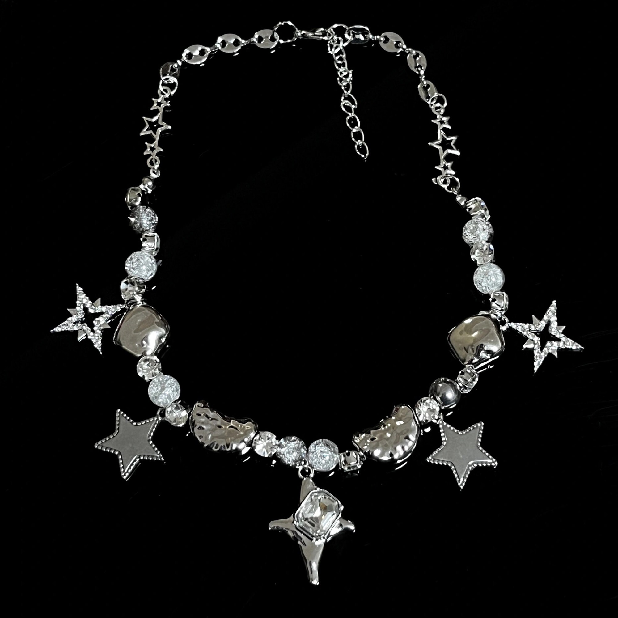 Sliver Star Necklace Y2K Futuristic Choker,gothic Grunge
