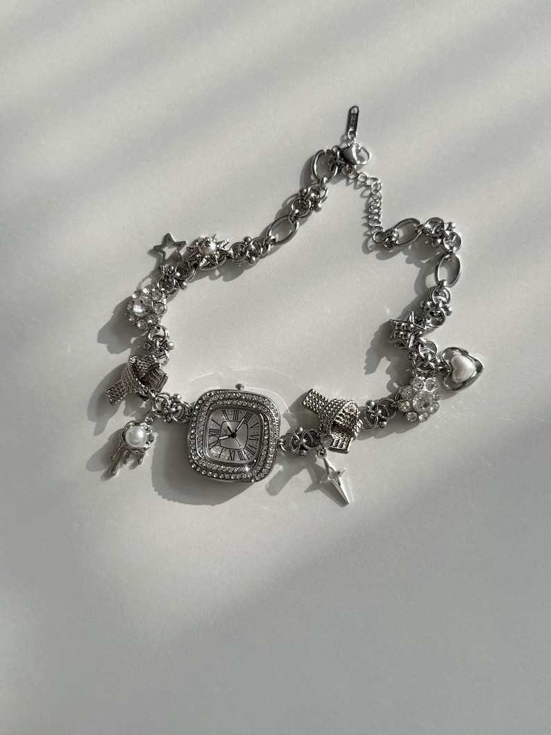 Luxurious Watch Choker Necklace, Y2k Clock jewelry Funky Watch Necklace Cyberpunk Y2K Grunge Necklace,Whimsical Necklace,Diamonds Necklace image 5