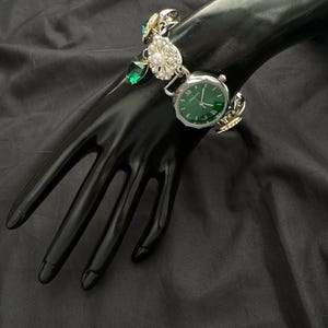 Vintage Sliver Watch Bracelet | Handmade Charm Bracelet | Retro-Inspired Jewelry |Steampunk Watch |Statement Bracelet|Unique Gift for Women image 6
