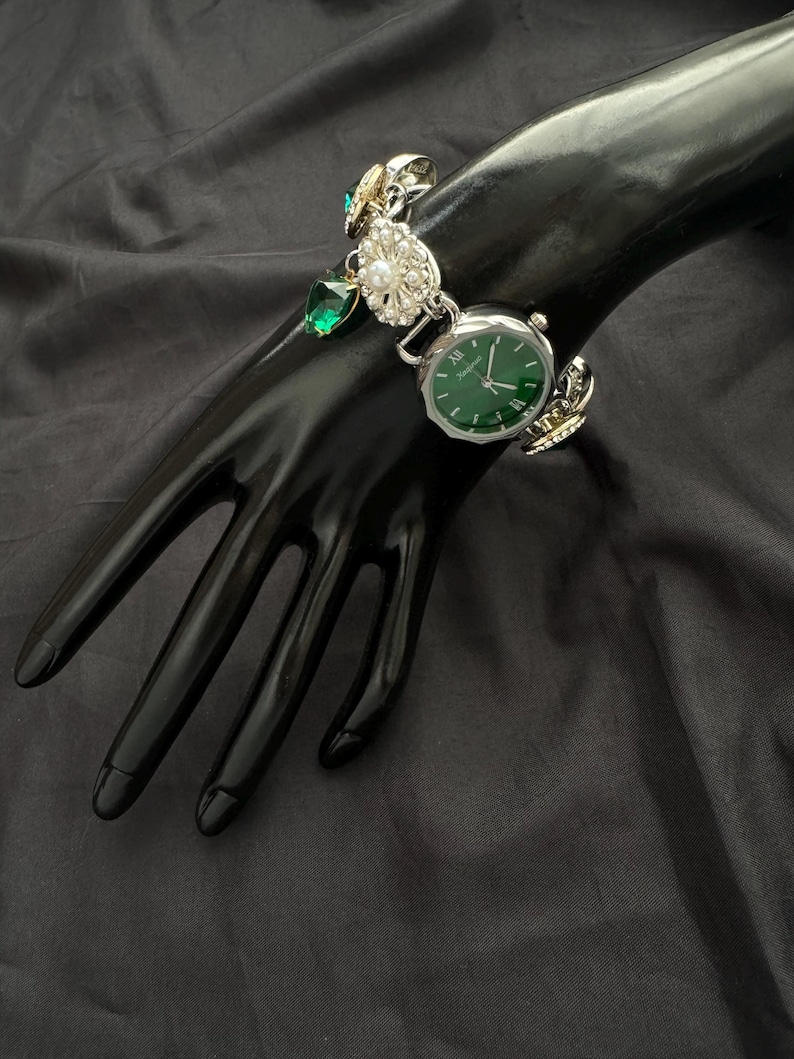 Vintage Sliver Watch Bracelet | Handmade Charm Bracelet | Retro-Inspired Jewelry |Steampunk Watch |Statement Bracelet|Unique Gift for Women image 6
