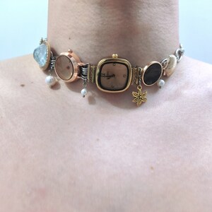 Asymmetric Watch Faces Choker Necklace,Button Bead Choker Jewelry Unique Clock Necklace,Art Inspired Clock Necklace,Y2K Trendy Watch Choker