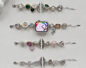 Colorful Charm Band Fits Apple Watch,Cute Smart Watch Strap Compatible with Apple Watch,Stainless Steel Bracelet Band,Unique Gift for Her