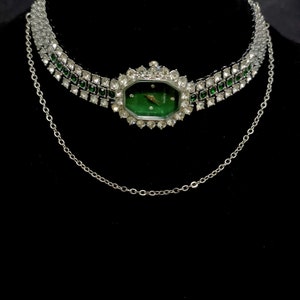 Green Diamonds Watch Choker Neckalce,Minimalist Chain Clock Choker,Vintage Watch Y2k Jewelry,Alternative Jewelry,Cool Elegant Necklace image 3