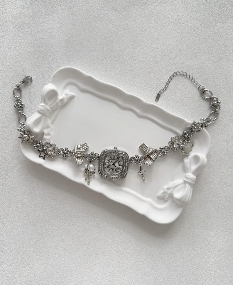 Luxurious Watch Choker Necklace, Y2k Clock jewelry Funky Watch Necklace Cyberpunk Y2K Grunge Necklace,Whimsical Necklace,Diamonds Necklace image 3