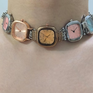 Five Different Watch Faces Choker Necklace,Unique Clock Necklace,Vintage Watch Choker,Art Inspired Clock Necklace,Y2K Trendy Watch Necklace