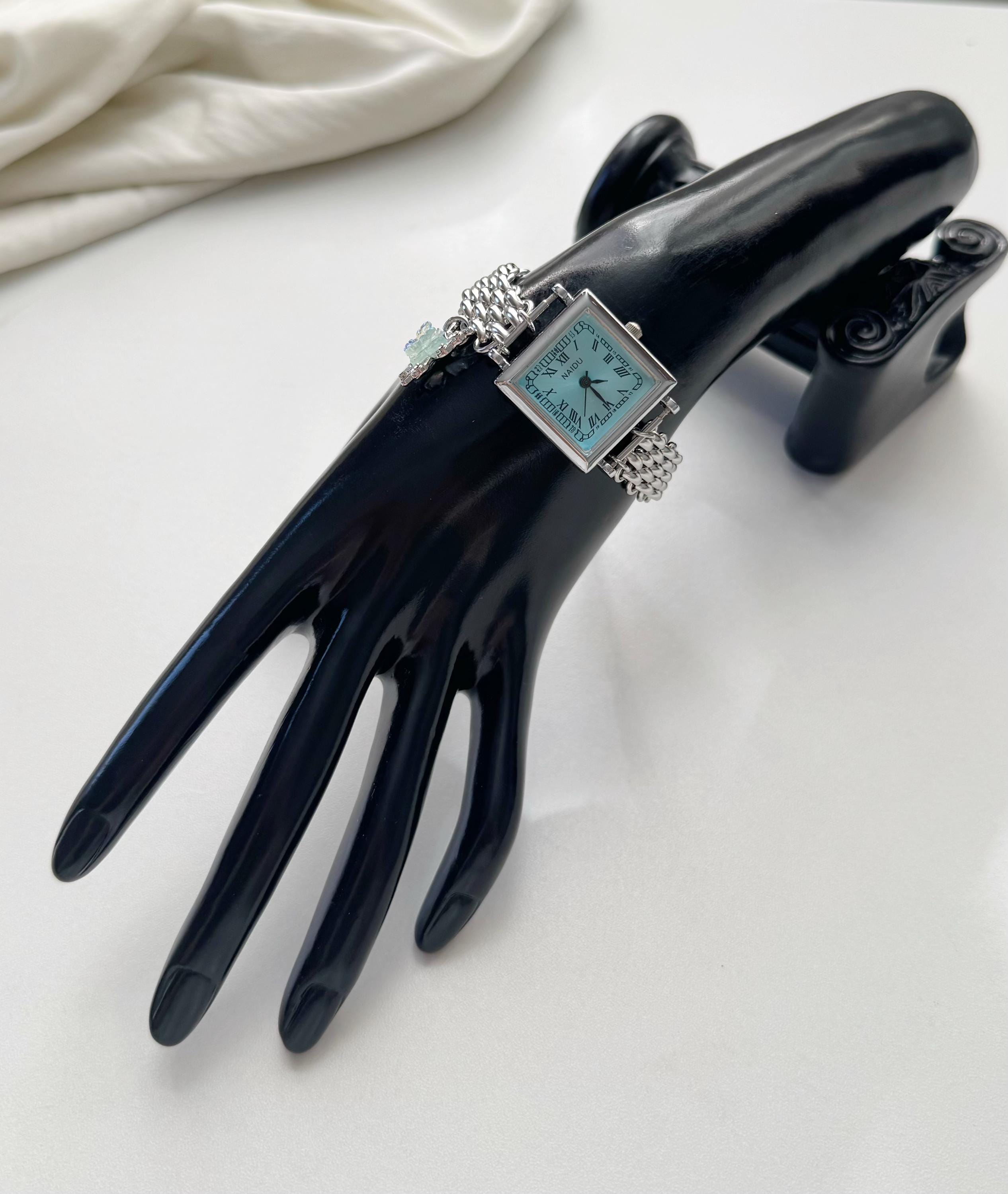 Delicate Silver Chain Watch,custom Vintage Square Dial  display picture 1