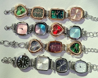 Pulsera de reloj punk retro, cadena con esferas de reloj multiusos, pulsera de reloj Y2K, joyería gótica, pulsera con dijes, reloj moderno para mujer, regalo de joyería para mujer