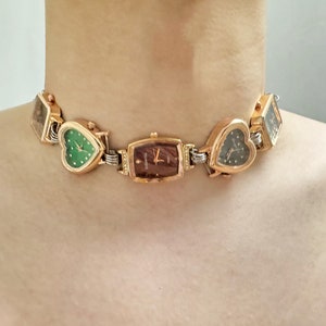Watch Faces Choker Se,PUnk Sliver Chain Clock Jewelry,Unique Clock Necklace with Snake Charm,Whimsigoth Gothic Jewelry,Y2K Trendy Necklace