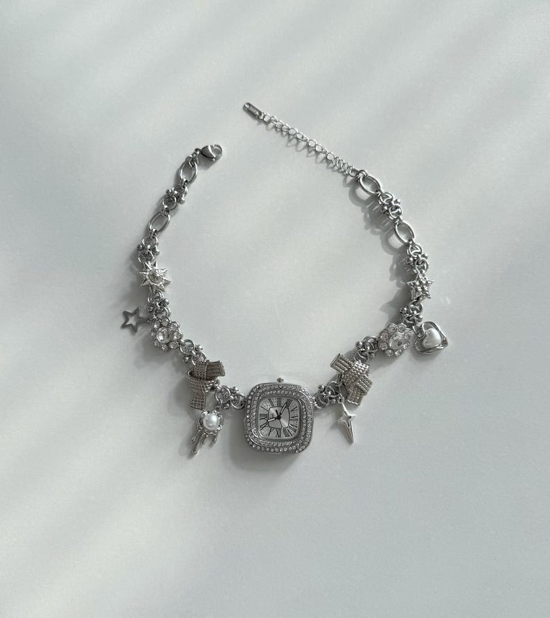 Luxurious Watch Choker Necklace, Y2k Clock jewelry Funky Watch Necklace Cyberpunk Y2K Grunge Necklace,Whimsical Necklace,Diamonds Necklace image 4