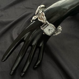 Vintage Sliver Watch Bracelet | Handmade Charm Bracelet | Retro-Inspired Jewelry |Steampunk Watch |Statement Bracelet|Unique Gift for Women image 9