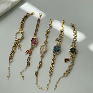 Small Gold Watches Bracelet for Women,Vintage Style Watch Bracelets,Tiny Dial Charm Watch Bracelets Wristwatch Jewelry,Retro Gift Idea