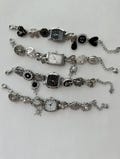 Punk Watch Bracelet | Black & White Y2k Clock Bracelet | Floral Charms Pendent Bracelet | Vintage Women Watch Sliver Chain,Personalized Gift product logo