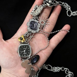 Punkklocka Chokerhalsband, Konstinspirerat Funky Klockhalsband Cyberpunk Y2K Grungehalsband, Nyckfullt Halsband, Trendigt Clutter Coolt Halsband bild 3