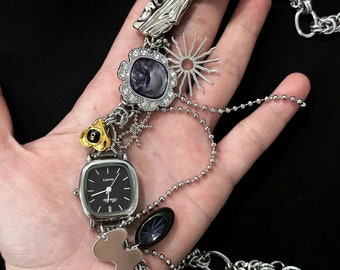 Punk Watch Choker Necklace, Art Inspired Funky Watch 