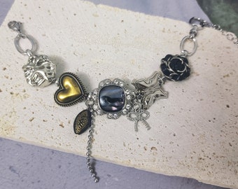 y2k sliver chain bracelet,button bead bracelet,Heavy Metal Rock Jewelry,Stargirl Bracelet Fairycore Cybercore Jewelry Cute Bracelet