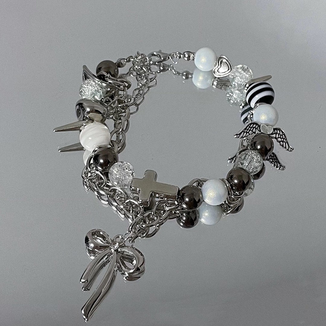 【はこぽす対応商品】 Grunge Bracelet, Y2K Cyber 90s Gothic Bow Cute Bracelet, アクセサリー