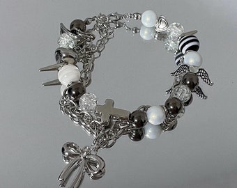 Pulsera Cyber Y2K, pulsera Grunge de los años 90, pulsera de plata gótica con lazo lindo, pulsera de regalo ajustable para mujer, pulsera alternativa