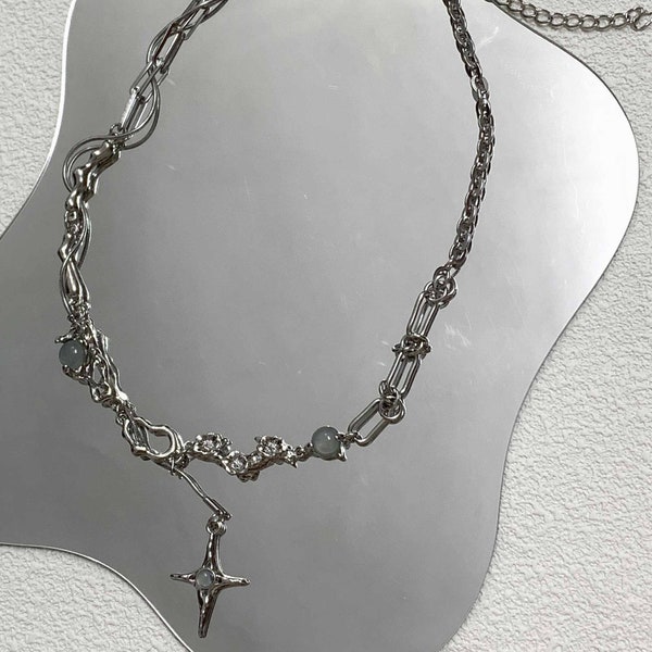 Collier étoile, collier tendance en métal opale Y2K, chaîne torsadée, tour de cou gothique grunge, collier délicat minimaliste en titane, collier étoile