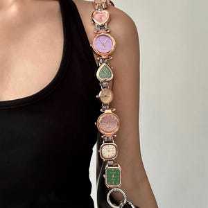 Punk Style Watch Face Bag Chain,Multicolor Clocks Chunky Silver Bag Chain,Grunge Bag Accessory, Unique Bag Chain,Y2K Watch Bag Strap