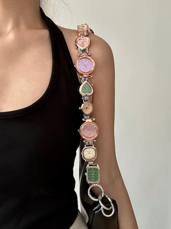 Punk Style Watch Face Bag Chain,multicolor Clocks Chunky