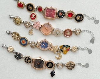 Elegant Retro Watch Bracelet |Vintage Wrist Watch,Adjustable Timepiece,Aesthetic Accessories,Charm Bracelet,Personalized Watch Jewelry