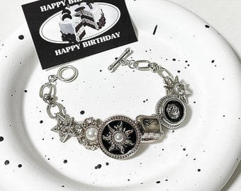 y2k sliver chain bracelet,button bead bracelet,Heavy Metal Rock Bangle,Stargirl Bracelet Fairycore Cybercore Jewelry Celestial Bracelet