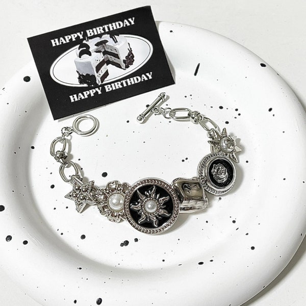 y2k sliver chain bracelet,button bead bracelet,Heavy Metal Rock Bangle,Stargirl Bracelet Fairycore Cybercore Jewelry Celestial Bracelet