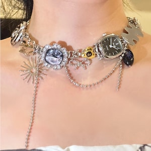Punkklocka Chokerhalsband, Konstinspirerat Funky Klockhalsband Cyberpunk Y2K Grungehalsband, Nyckfullt Halsband, Trendigt Clutter Coolt Halsband bild 2
